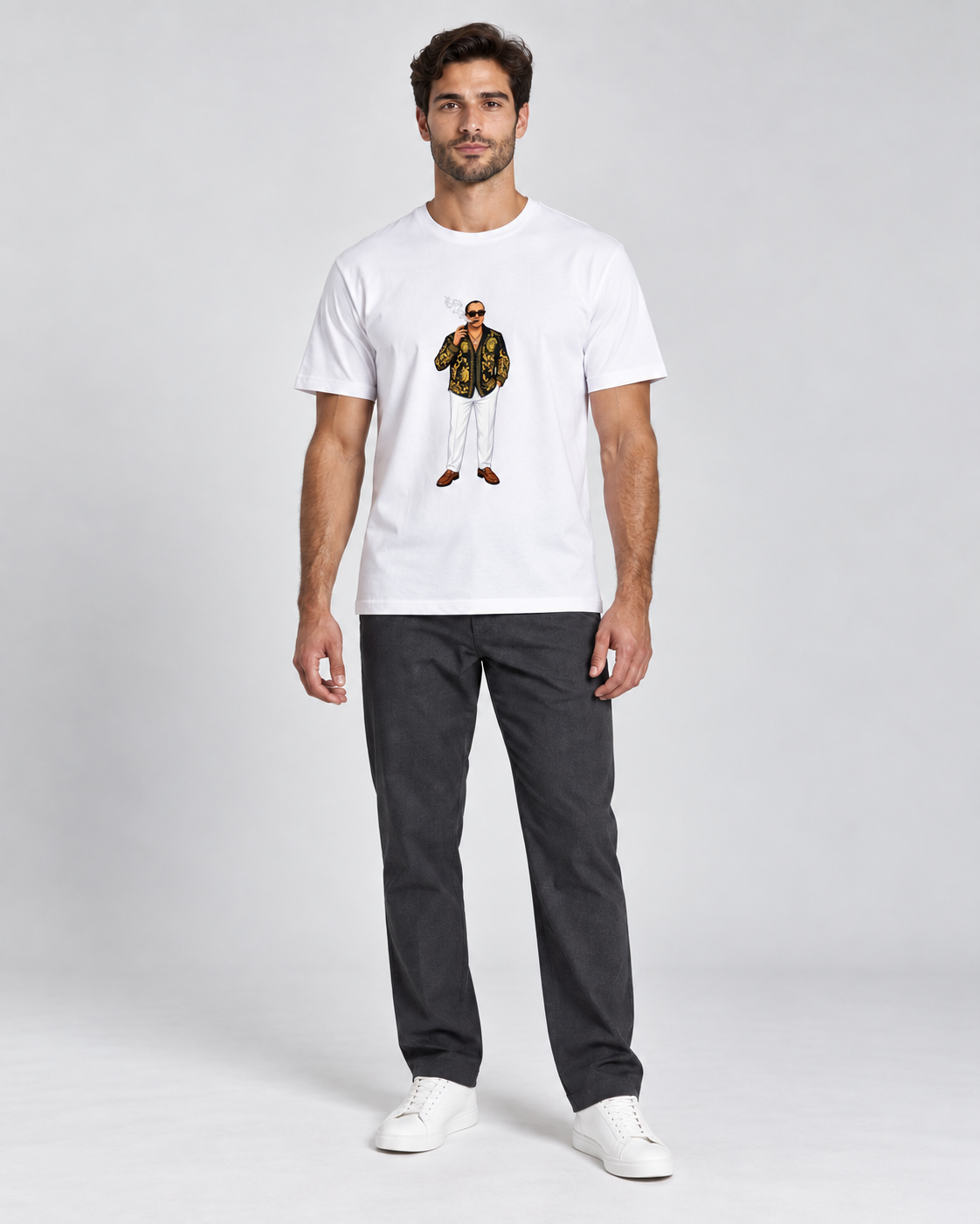 CIGAR MAN TEE BK WHITE