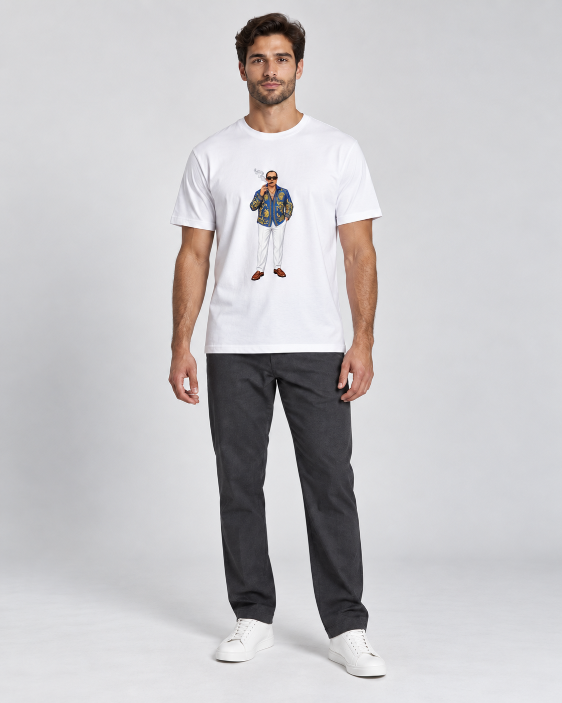 CIGAR MAN TEE BL WHITE